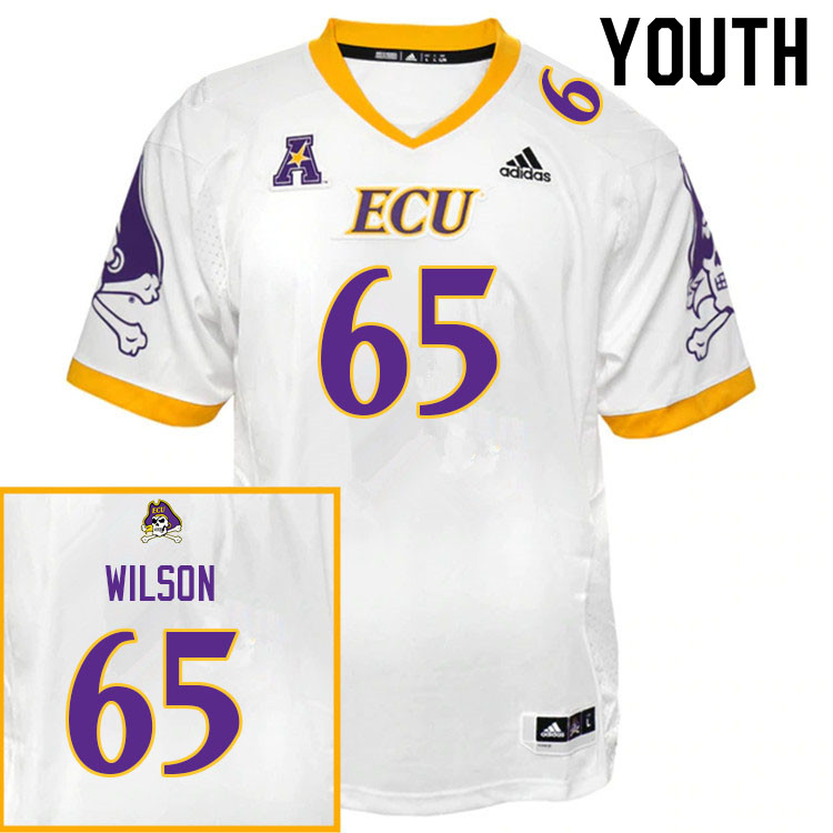 Youth #65 Zion Wilson ECU Pirates College Football Jerseys Sale-White - Click Image to Close